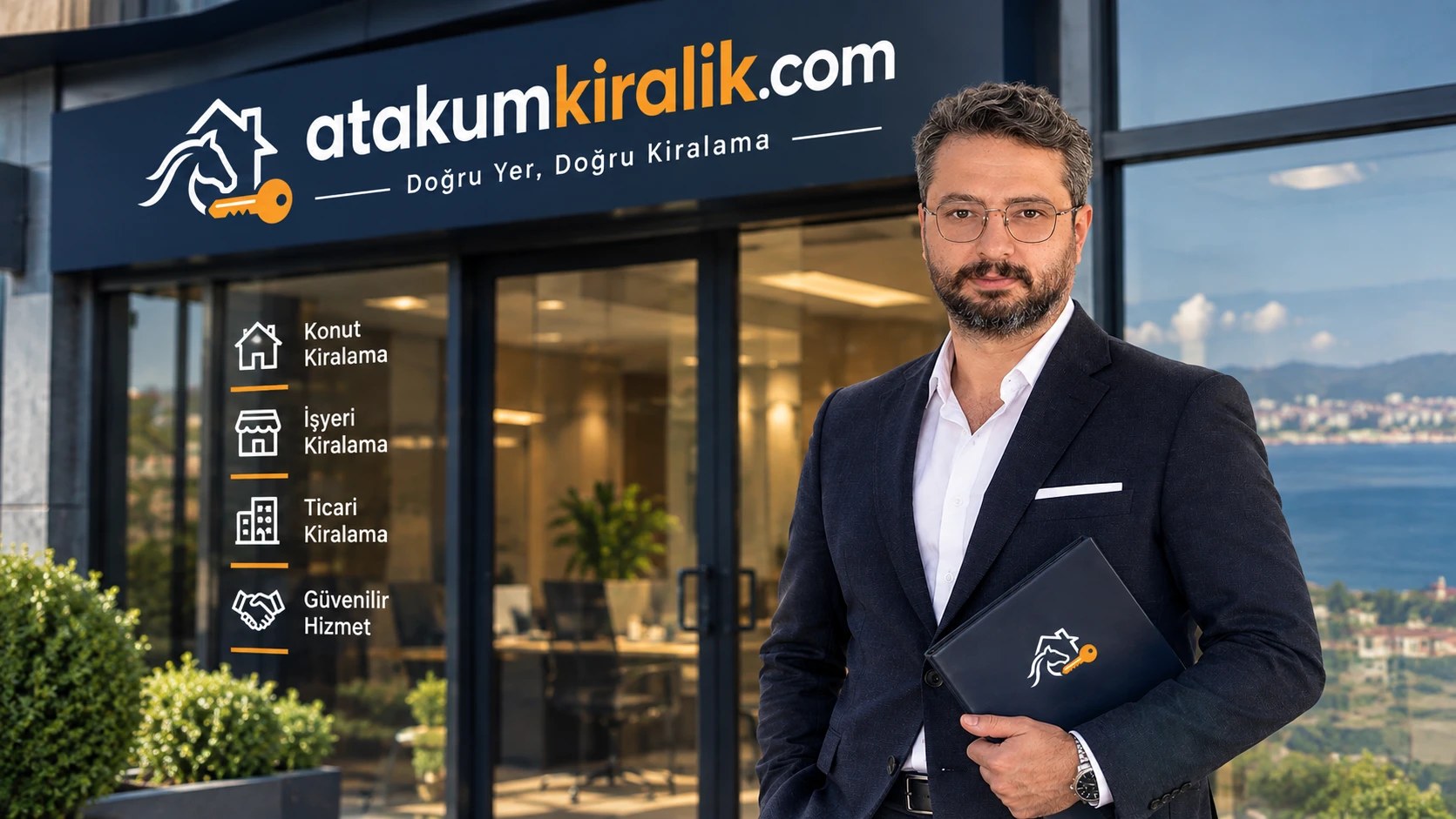 Onur Gündüzcü, Truva Gayrimenkul kurucu ortağı, atakumkiralik.com ofisi önünde